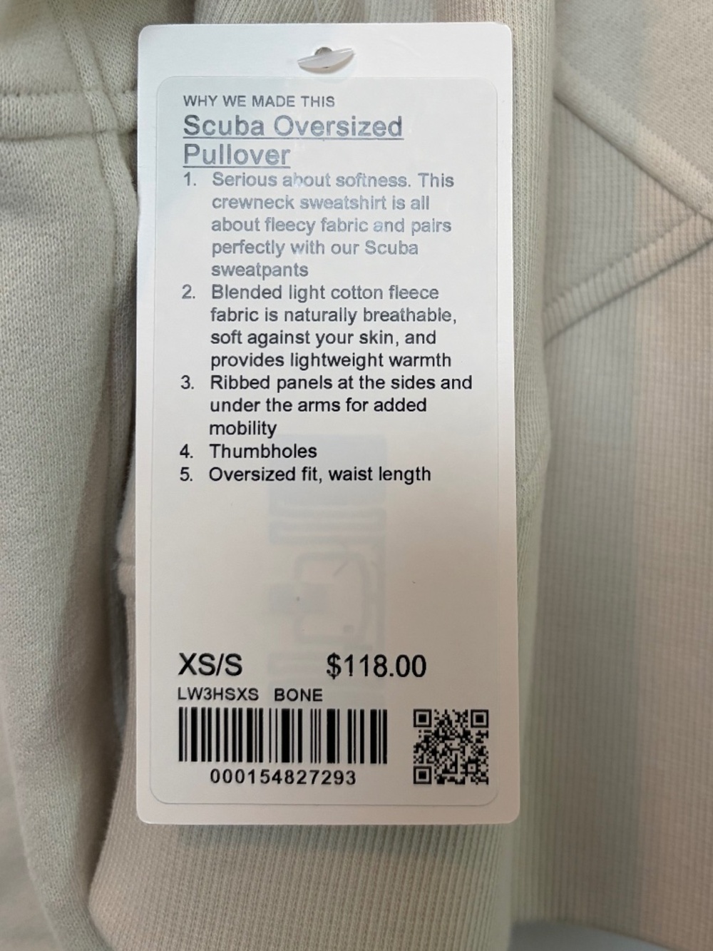 NWT Lululemon Scuba Oversized Pullover Bone XS/S Wordmark Fleece Sweatshirt - Picture 6 of 7